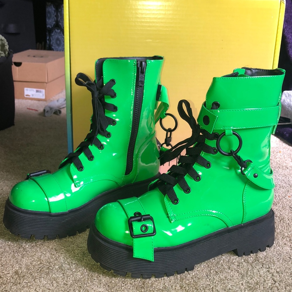 Slime green combat boots
